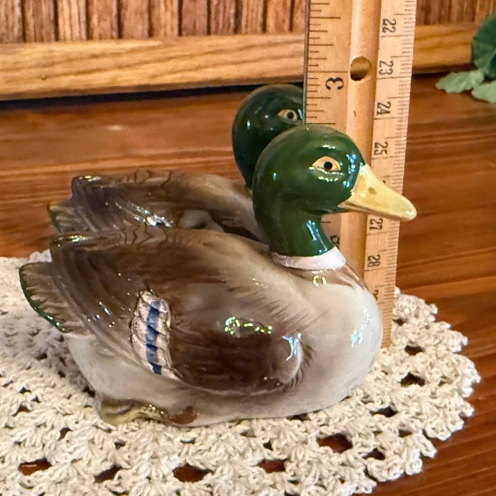 Otagiri Mallard Duck Salt Pepper Shakers Green Brown Excellent 1981